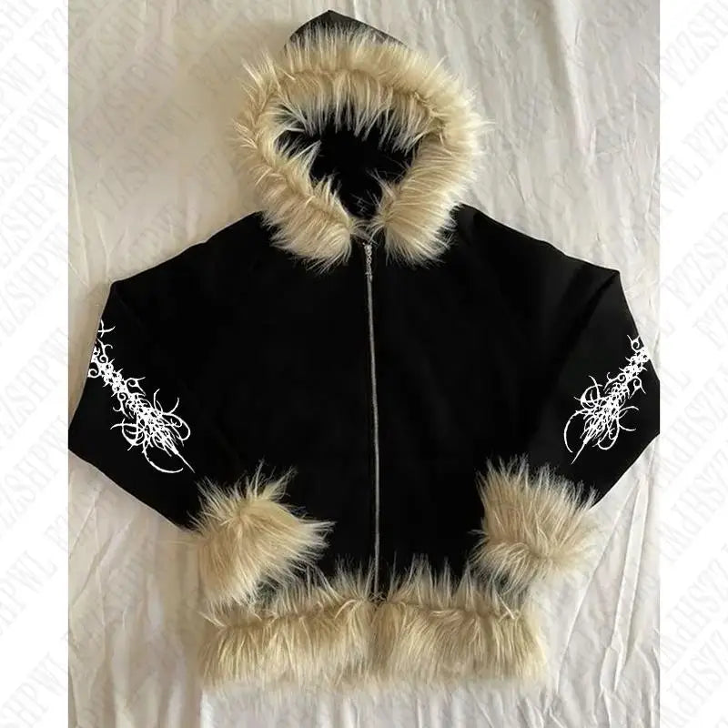 Y2K Zip up hoodie Rock Goth Harajuku Graphic Print Casual Zipper Hoodie sweatshirt Vintage Punk High street Hiphop Clothes Loose