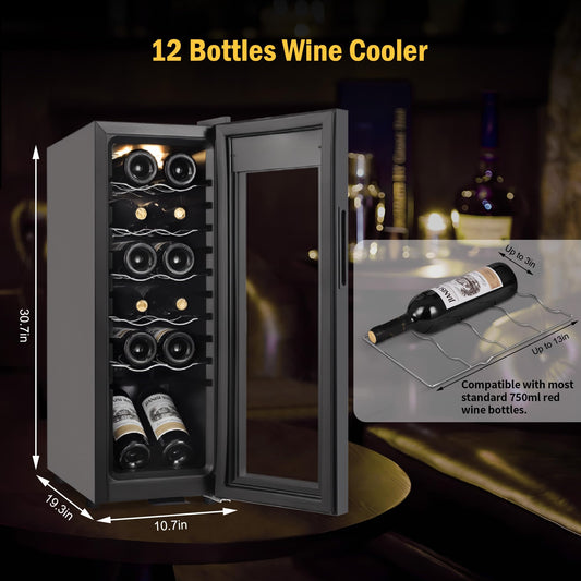 FoMup 12 Bottle Wine Fridge with Digital Temperature Control