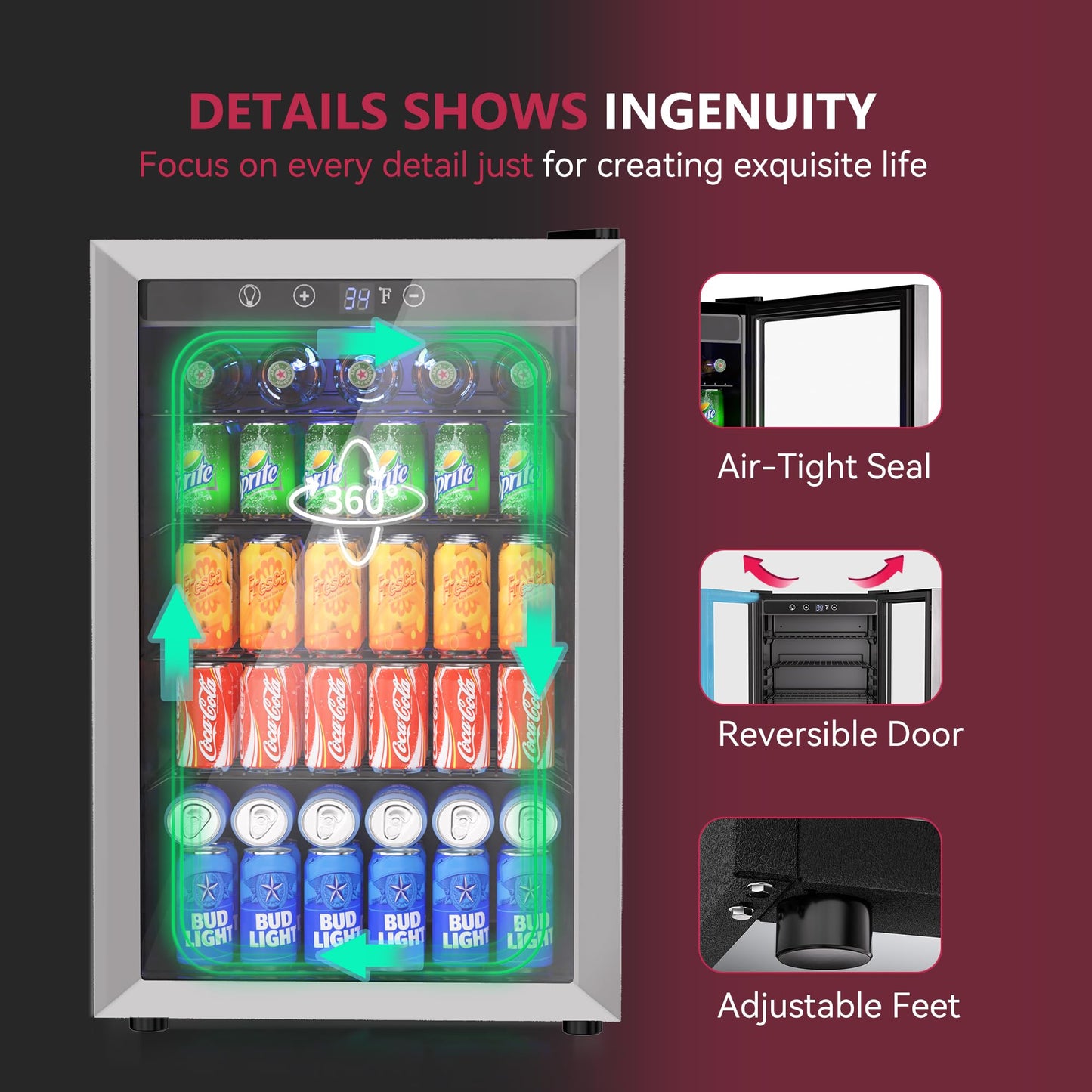 Icyglee 145 Can Beverage Refrigerator Mini Fridge