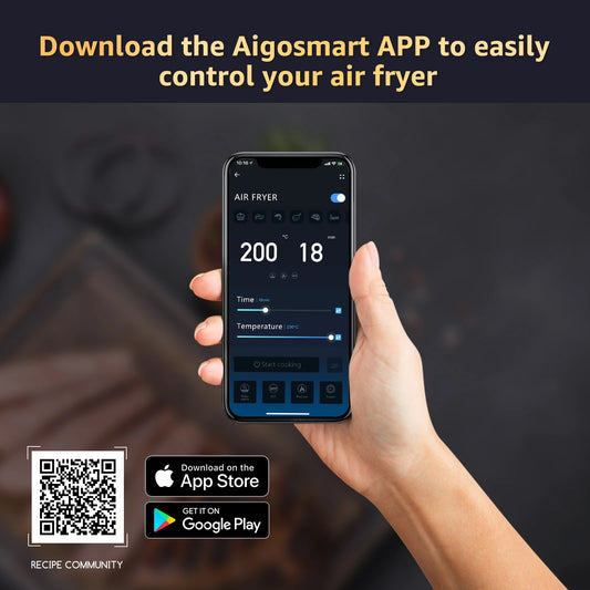 AIGOSTAR 7L 1900W Intelligent Oil Free Air Fryer Wifi connection. LED touch screen, 7 preset functions + keep warm and manual mode, BPA free