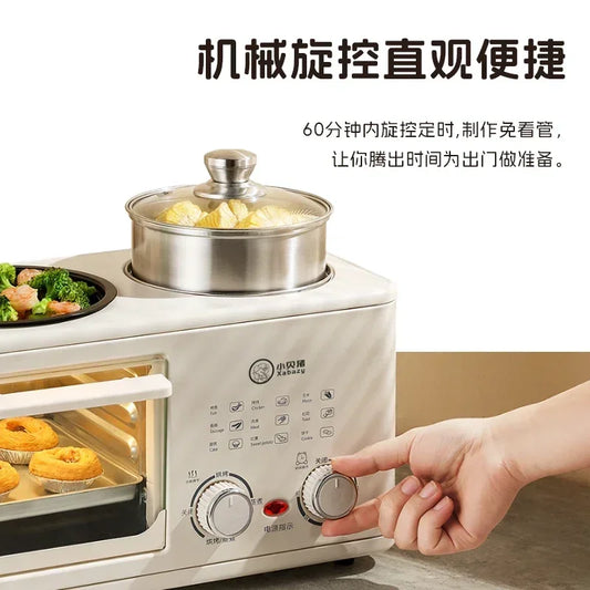 Household 4 in 1 breakfast machine multifunctional steak toast frying steamer small oven