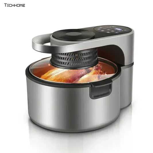 Freidora de aire visual para cocinas domésticas, control táctil multifunción, freidora eléctrica rotativa inteligente automática de gran capacidad