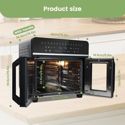 Freidora de aire caliente de doble zona, freidora de aire caliente de 23 L, horno XXL de 2200 W con pantalla táctil LED, 15 programas, con libro de recetas