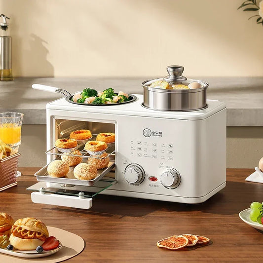 Household 4 in 1 breakfast machine multifunctional steak toast frying steamer small oven