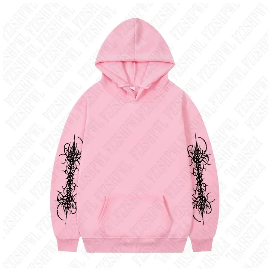 Y2K Zip up hoodie Rock Goth Harajuku Graphic Print Casual Zipper Hoodie sweatshirt Vintage Punk High street Hiphop Clothes Loose